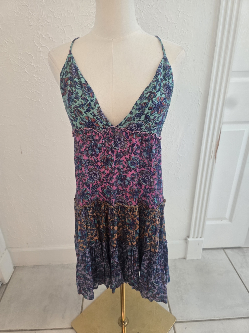 Tigerlily Boho Mixed Print Open Back Mini Dress US 12 AU 16